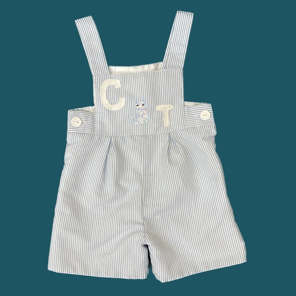Vintage Betti Terrell by Johnston Seersucker Cat Shortalls Size 24 Mos